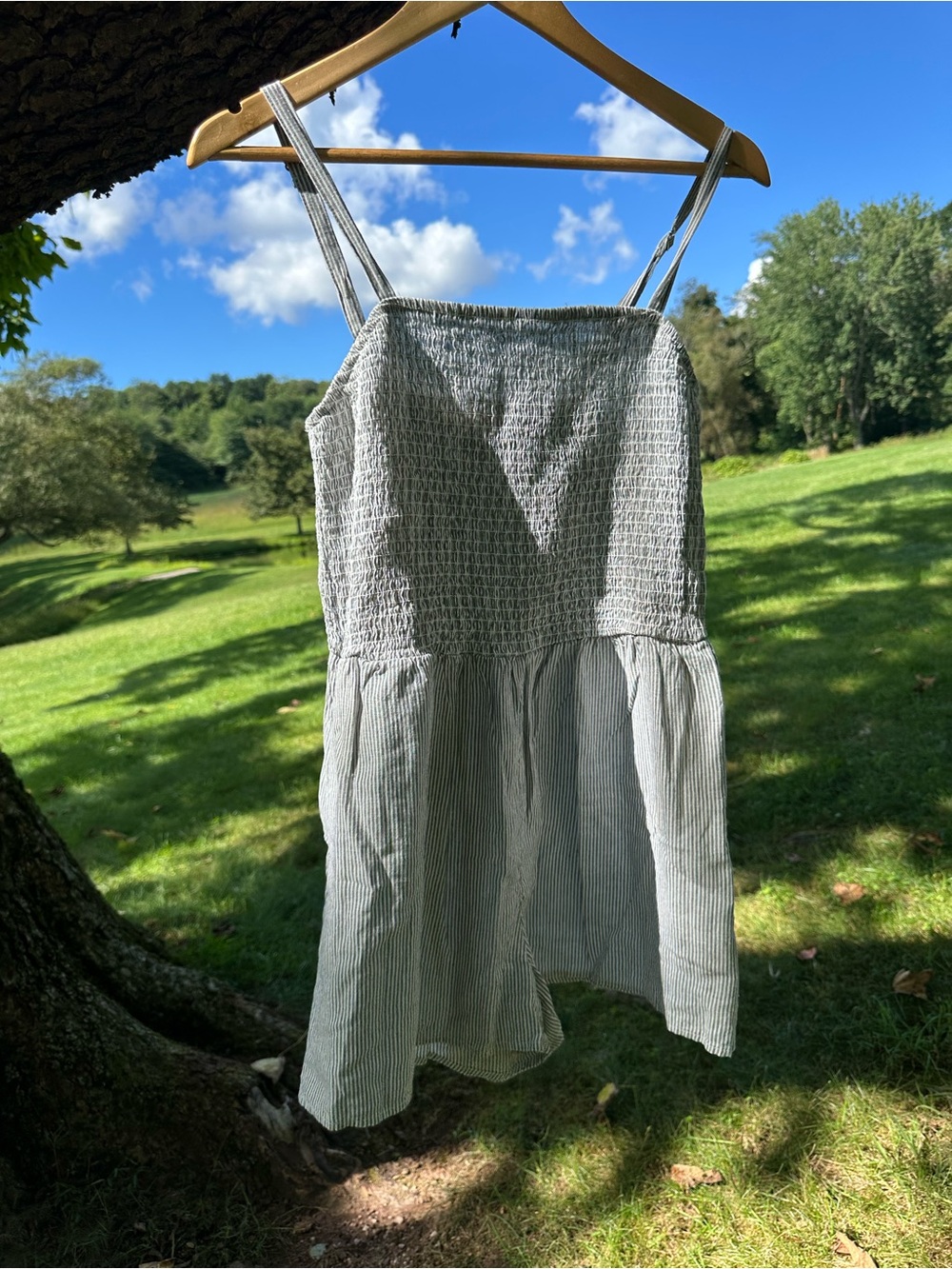 Universal Thread Green/White Smocked Spaghetti-Strap Mini Dress